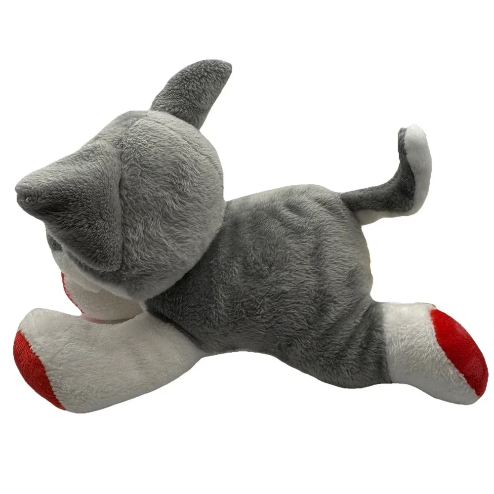 Gray Husky Dog Plush Stuffed Animal Red Heart Paws 8